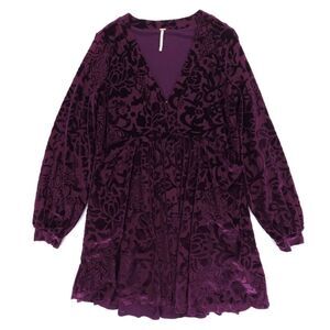 NEW Free People All Night Long Velvet Burnout Mini Dress Whimsigoth Boho Purple